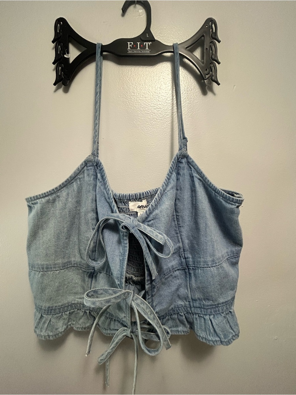 Denim Tie-Front Crop Top